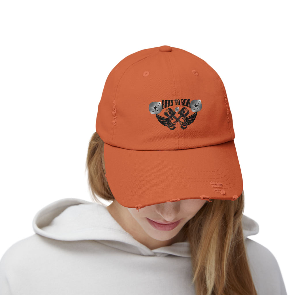 Unisex Distressed Cap  orange auf den Kopf