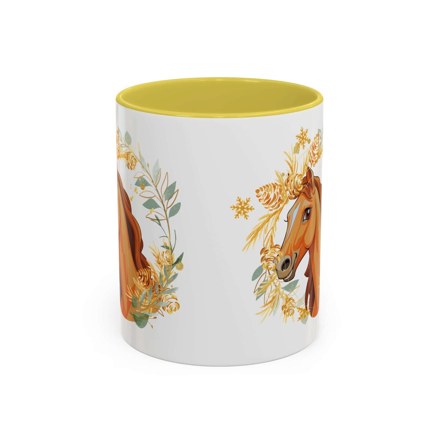 Kaffeetasse mit Pferdemotiv und Blumenmuster