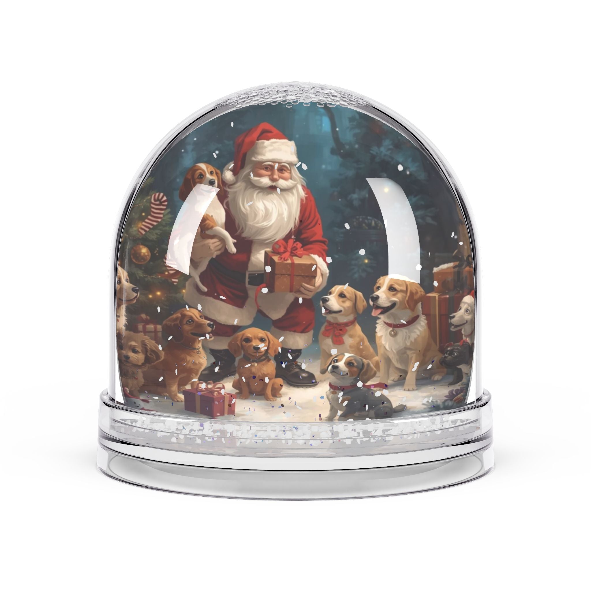 Schneekugel mit Weihnachtsmann-Hund, Weihnachtsdekoration