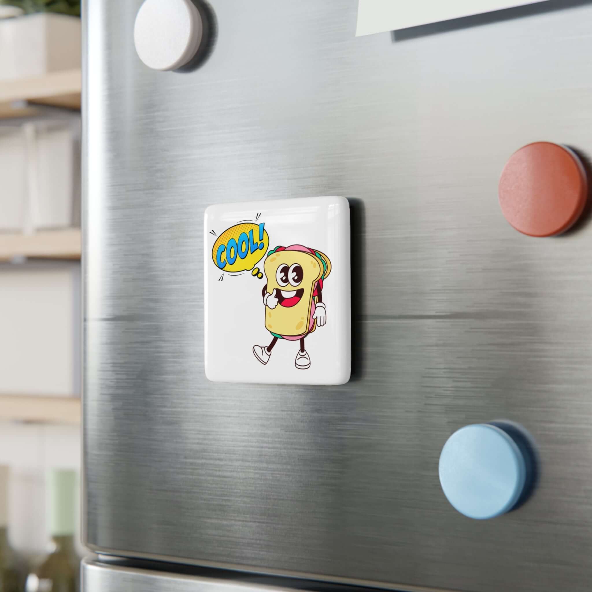 Quadratischer Porzellan Magnet mit coolem Sandwich-Motiv