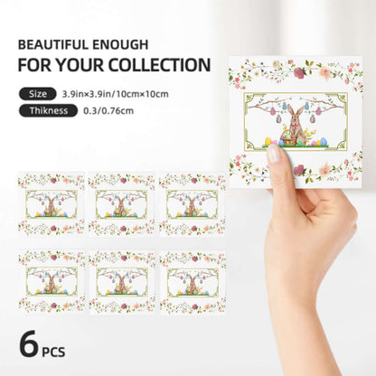 Quadratische Keramikuntersetzer, 6 Stück mit Hasen- und Blumenmotiv, UV-Druck, Keramik, 4"x4" Größe, dekorative Untersetzerkollektion