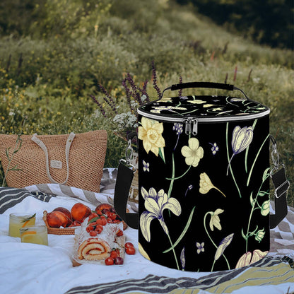 Blumige Camping‑Kühltasche, tragbar, isoliert, wasserdicht, perfekt für Outdoor-Picknicks. Fokuskeyword: Camping.