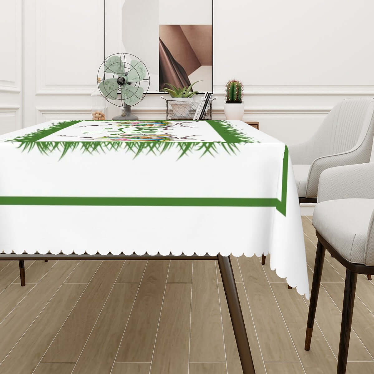 Rechteckige Tischdecke mit Wellenrand Ostermotiv aus 100 % Polyester, 72x54 Zoll, sublimiertes Design, wasserdicht, dekorativ für Tische.