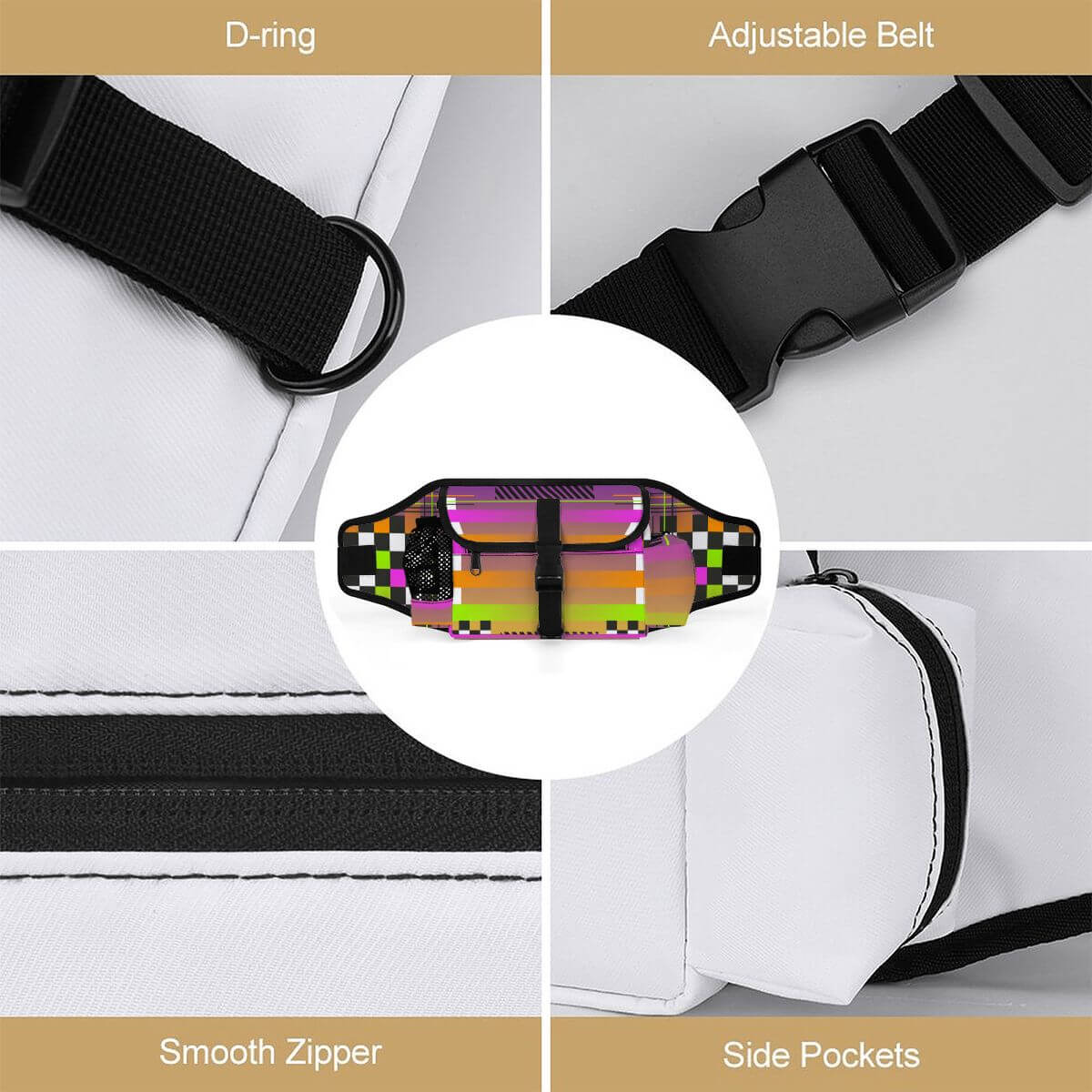 Hüfttasche für das Outdoor-Training von Haustieren mit D-Ring, verstellbarem Gürtel und seitlichen Taschen.