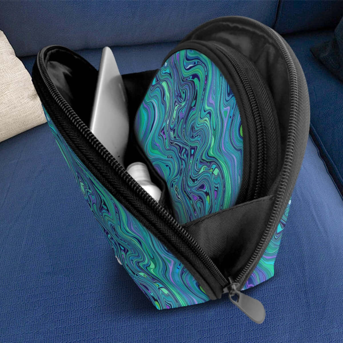 Aufbewahrungsbeutel-Set mit abstraktem Design, große Kapazität, Reißverschluss offen, geeignet für verschiedene Aufbewahrungsbedürfnisse