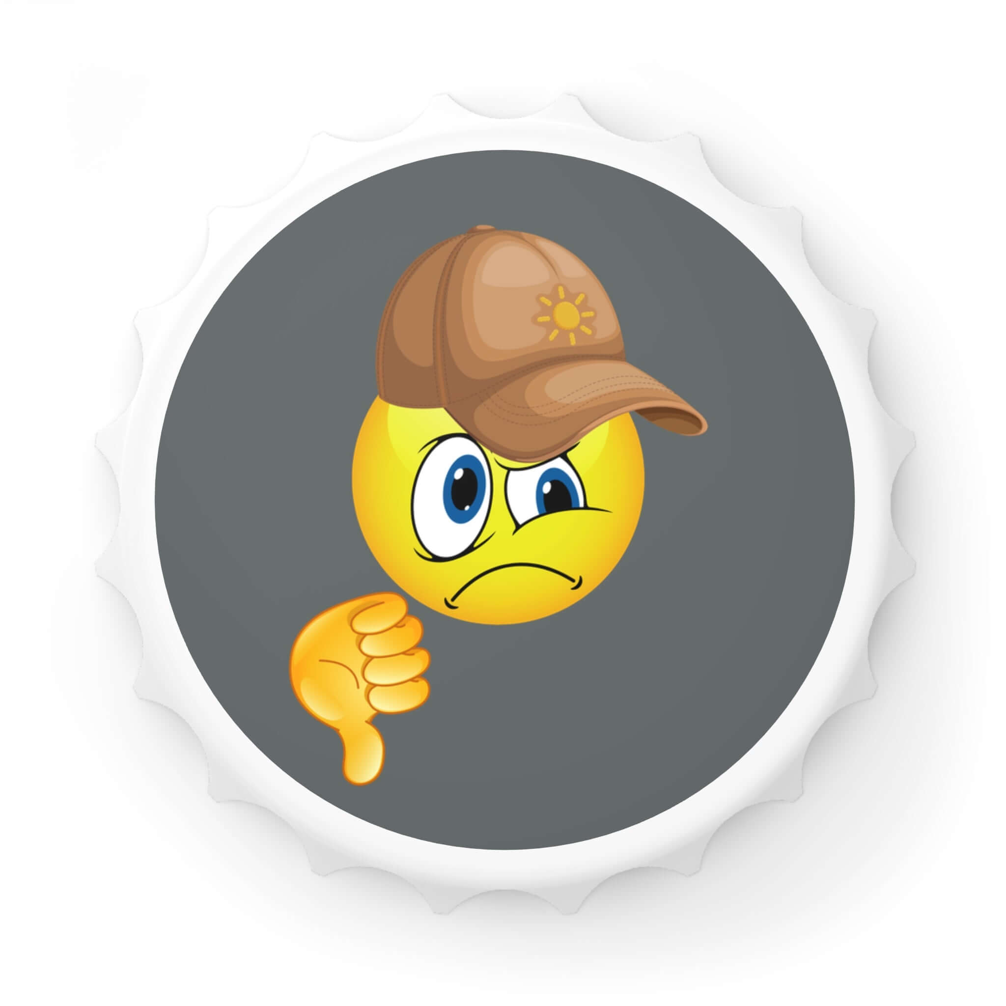 Flaschenöffner – Daumen-runter-Emoji mit Verschluss Ein Flaschenöffner, der nicht nur praktisch ist, sondern auch Humor beweist. Mit dem auffälligen Daumen-runter-Emoji wird er zum witzigen Accessoire für jede Gelegenheit.  Design: Daumen-runter-Emoji als