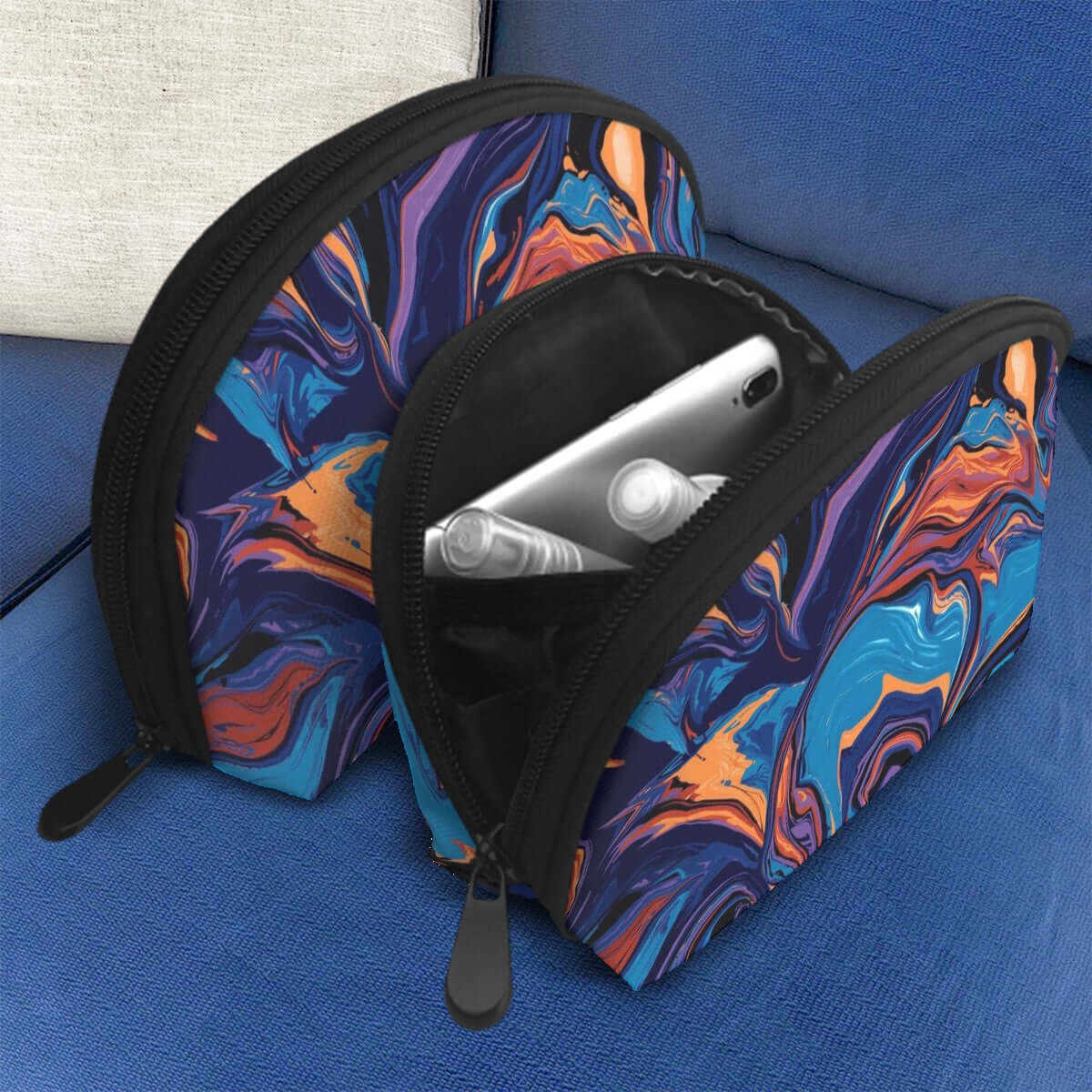 Colorful Storage Bags Set of 2 with zipper, large and small sizes, polyester material, full area sublimation print, PU-Tragetasche für Damen