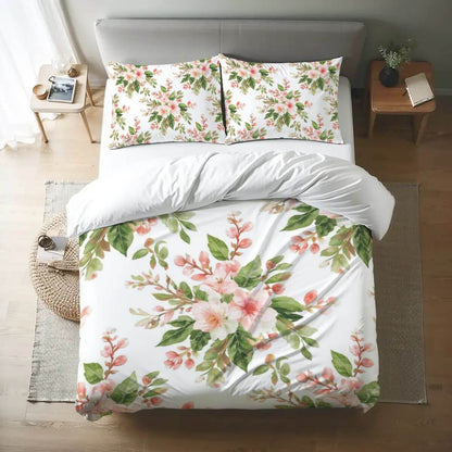 Queen-Bettwäsche-Set aus 90GSM Polyester mit floralem Design, Bettbezug 90x90 Zoll, Kissenbezüge 30x20 Zoll, Sublimationstechnik