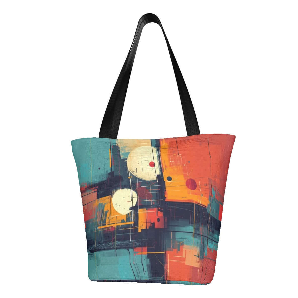 Bunte Schultertasche aus Polyester für Damen, ideal zum Einkaufen, Größe 11"x7"x13", abstraktes Design. Fokus: Schultertasche.