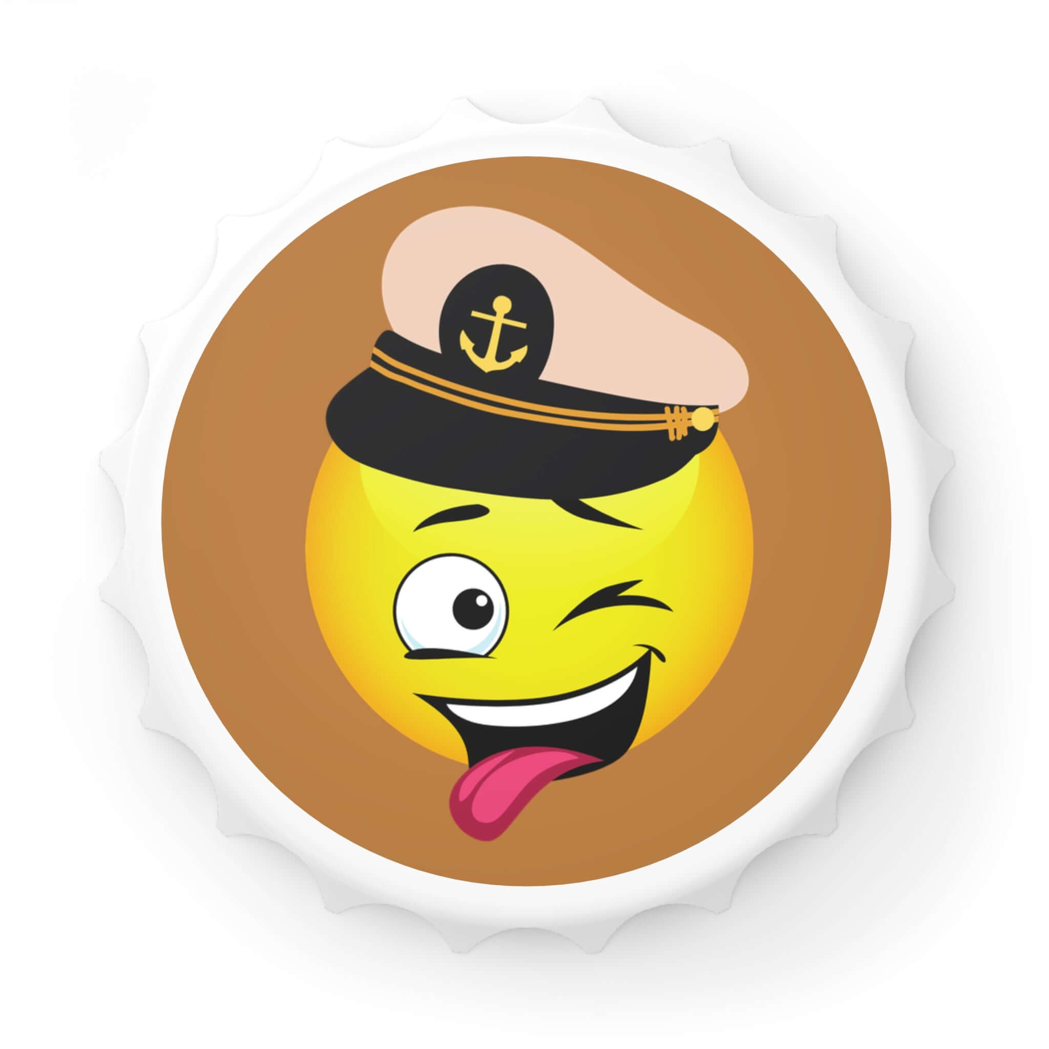 Lustiger Flaschenöffner mit Kapitän-Emoji Ein Flaschenöffner, der nicht nur praktisch ist, sondern auch für gute Laune sorgt. Mit dem Kapitän-Emoji-Design wird er zum originellen Begleiter für gesellige Abende.  Design: Kapitän-Emoji mit maritimem Flair –