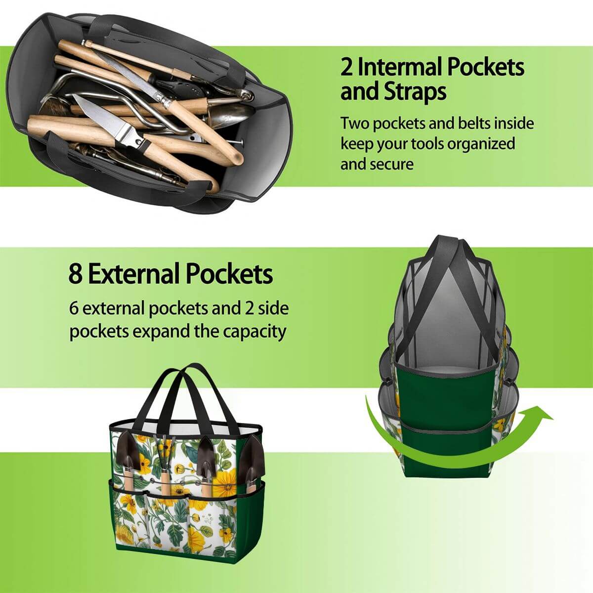Gartengerätetasche with multiple pockets for organized and secure tool storage, made from waterproof and durable Oxford fabric.