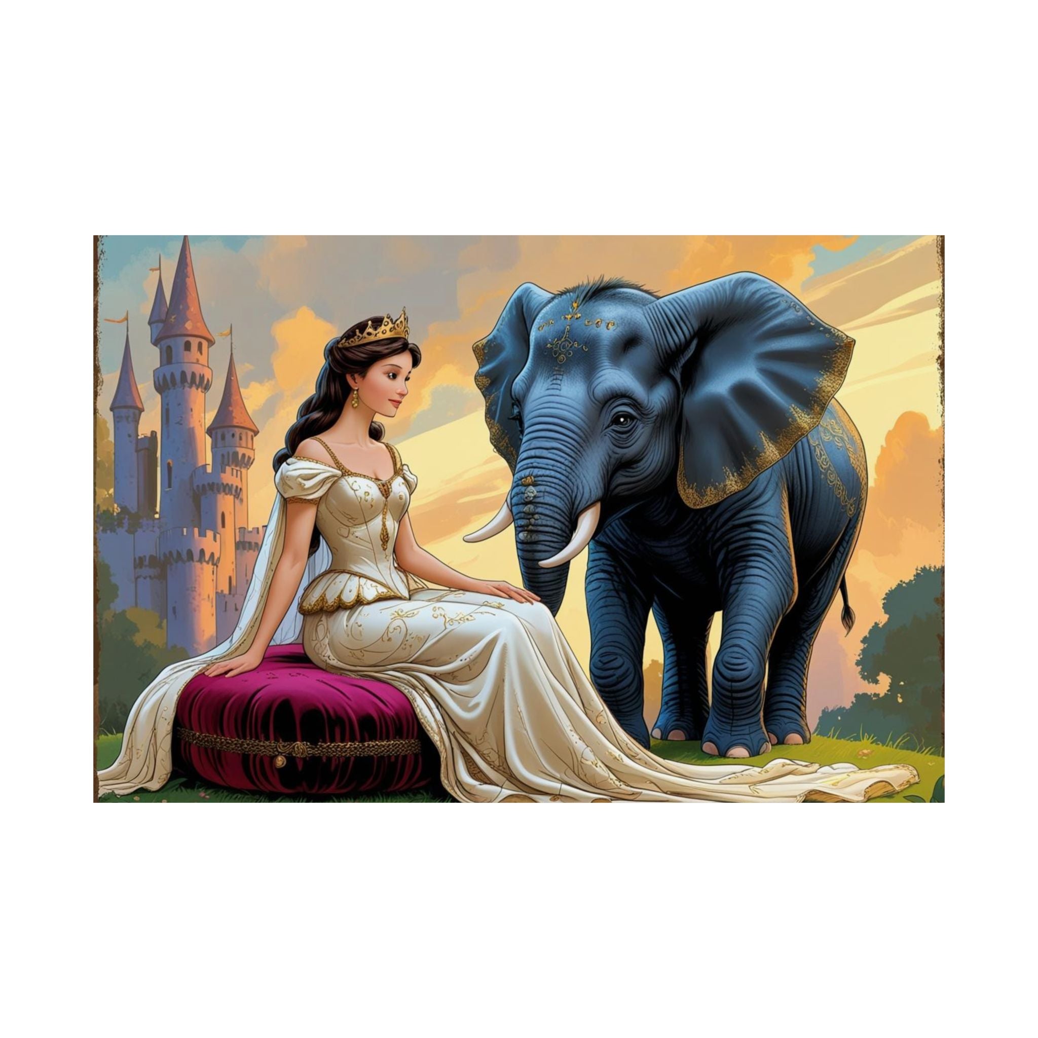 Bezaubernde Satin-Posterkunst – Prinzessin  Elefant, Wohndekor