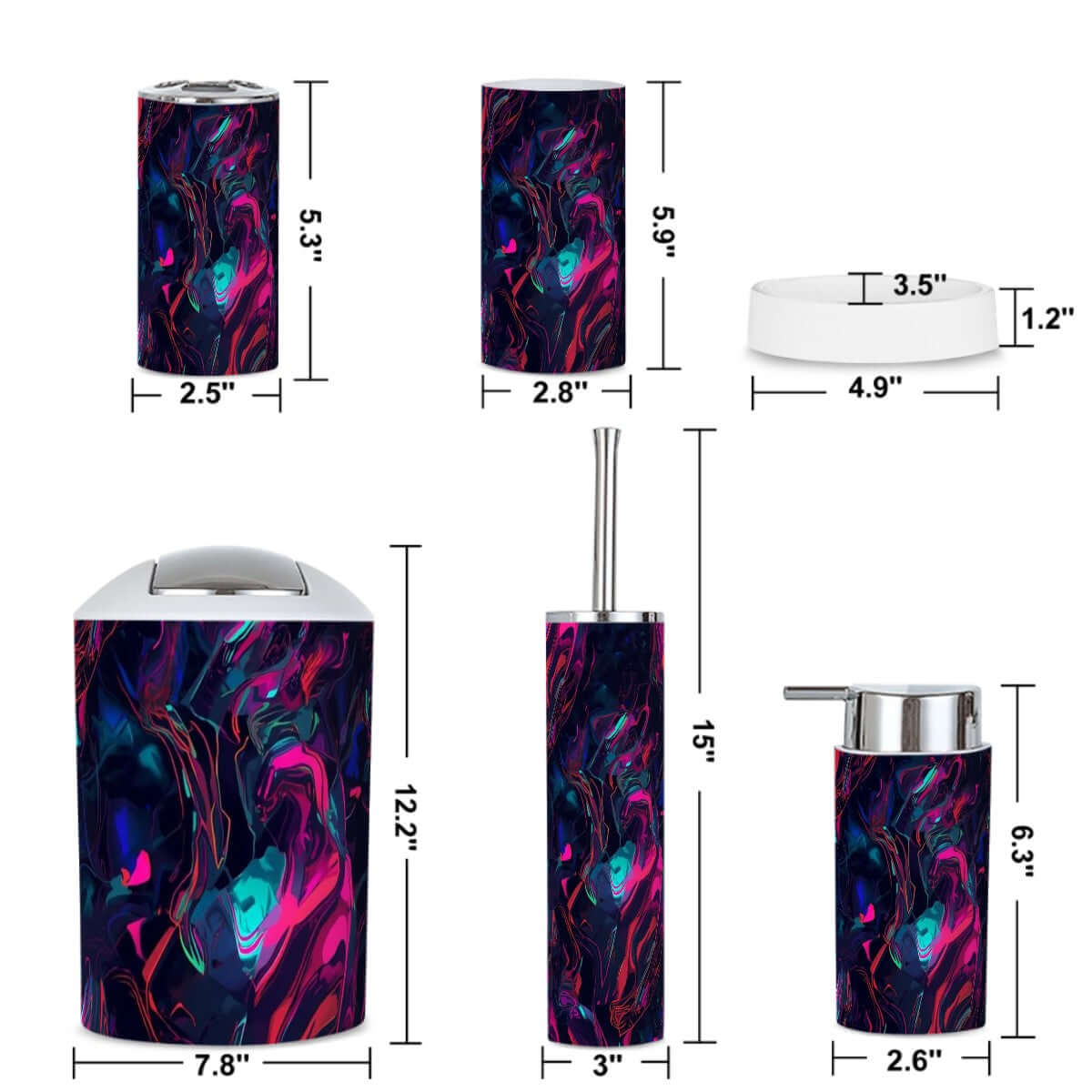 Badezimmer-Accessoires-Set, 5-teilig aus Plastik mit individuellem Design, glatt und wasserdicht, inklusive Zahnbürstenhalter. Ansehen.