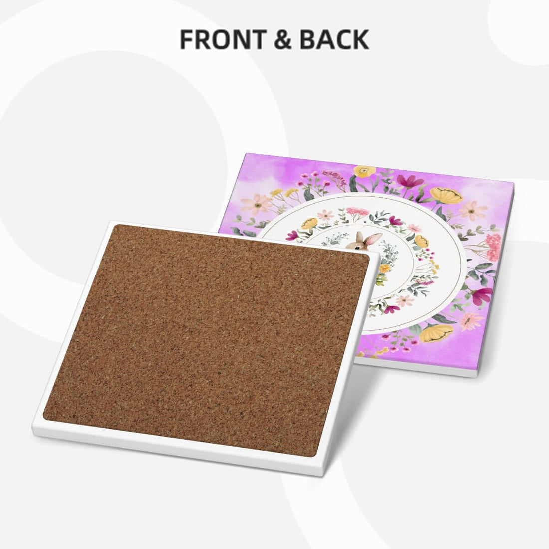 Quadratische Keramikuntersetzer, 6 Stück mit floralem Design, Vorder- und Rückseite