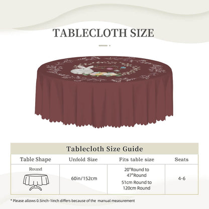 Runde Tischdecke mit gewelltem Rand, 60 Zoll Ostermotiv in Burgunderrot, aus 100% Polyester, wasserdicht, weicher Stoff, für 4-6 Personen.