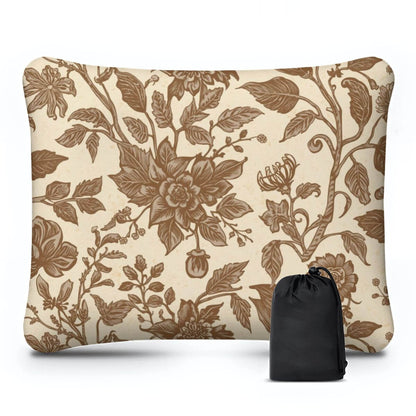 Video Aufblasbares Campingkissen mit floralem Design und Tragetasche, ideal für bequemen Schlaf beim Campen. Material: Polyester.