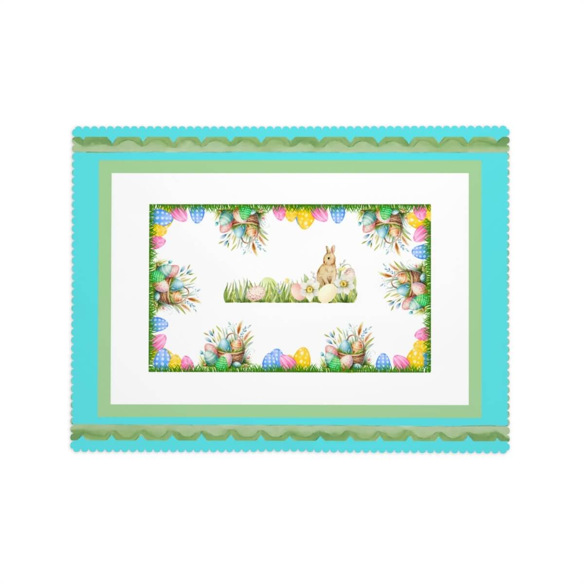 Rechteckige Tischdecke mit Wellenrand Ostermotiv und farbenfrohem Design, 100% Polyester, 72"x54", einseitig gedruckt, sublimiert.