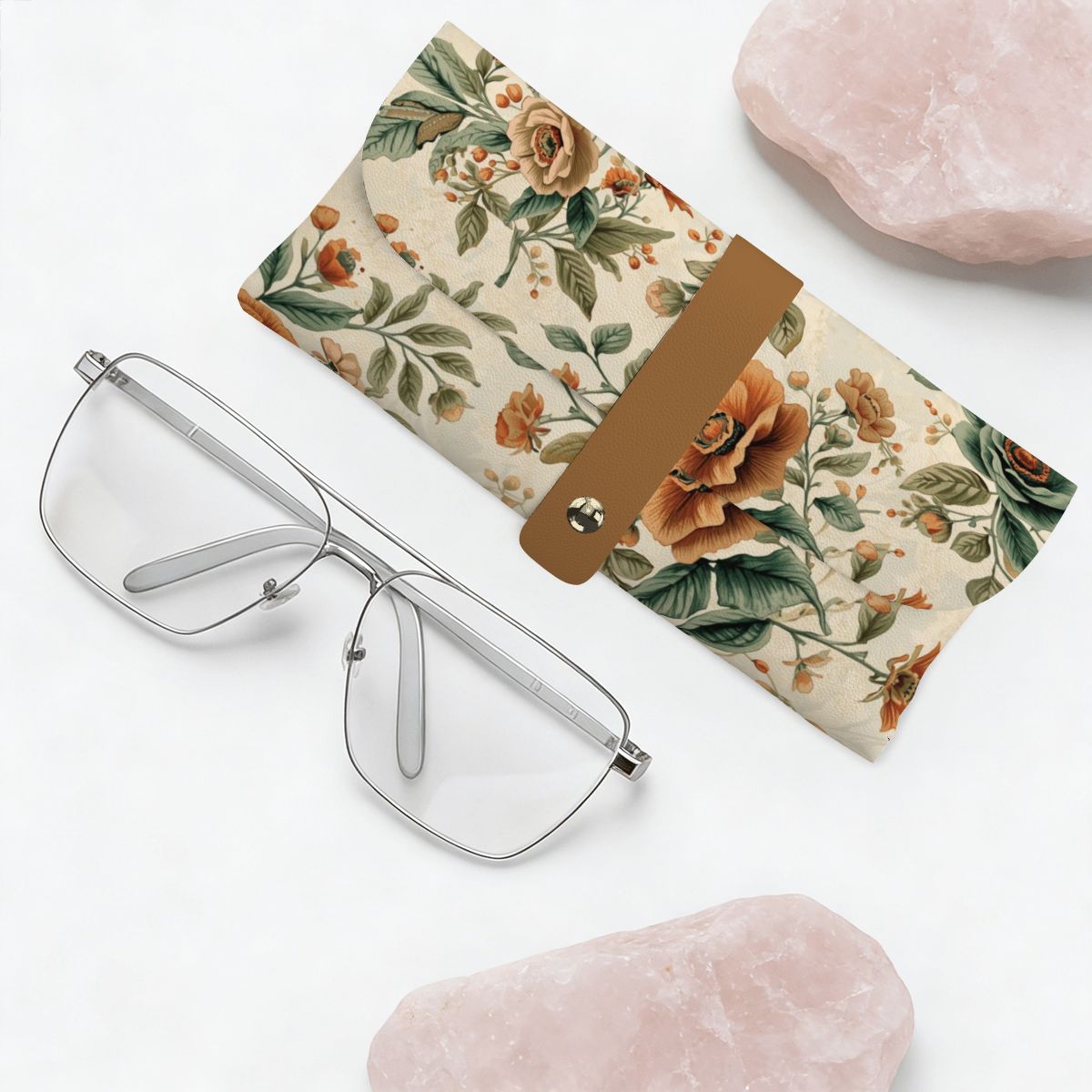 Brillenetui aus PU-Leder mit floralem Design, ideal zur Aufbewahrung von Brillen, aus Mikrofaser-PU-Leder und verdicktem Nylonstoff.