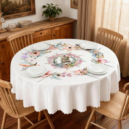 Runde Tischdecke mit gewelltem Rand, 60 Zoll Ostermotiv, 100% Polyester, wasserdicht, dekorativ, einseitiges Design, Tischschutz, Frühling