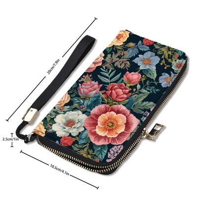 Clutch-Geldbörse für Damen aus PU mit floralem Design, 10.5x20cm, doppelseitiger Druck, große Kapazität, UV-Drucktechnik.