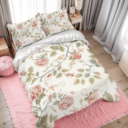 Komplettes Bettwäscheset aus 90GSM Polyester mit floralen Prints, Bettbezug 80x90 Zoll, Kissenbezüge 30x20 Zoll, Sublimationsdruck.