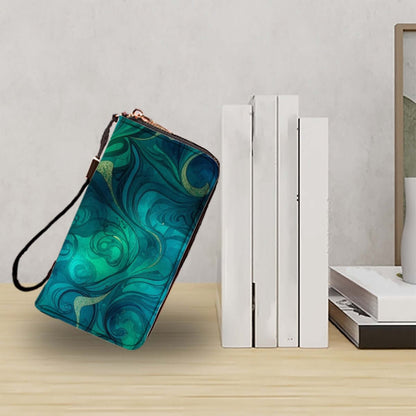 Elegant Clutch-Geldbörse für Damen aus PU, doppelseitiger UV-Druck, mit Aufbewahrungsbeutel-Set (2 Stück), ideal für Karten und Bargeld.