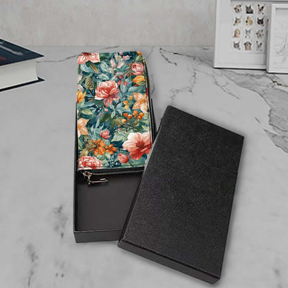 Clutch-Geldbörse für Damen aus PU, 4,1x7,9 Zoll, UV-Druck mit Blumenmuster, doppelseitiger Druck, in schwarzer Geschenkbox