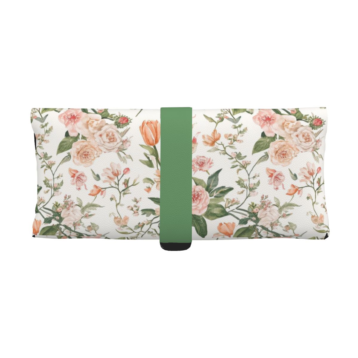 Brillenetui aus PU-Leder mit floralem Design und grünem Streifen, Mikrofaser-PU-Leder, UV-Druck, für verschiedene Gläser geeignet.