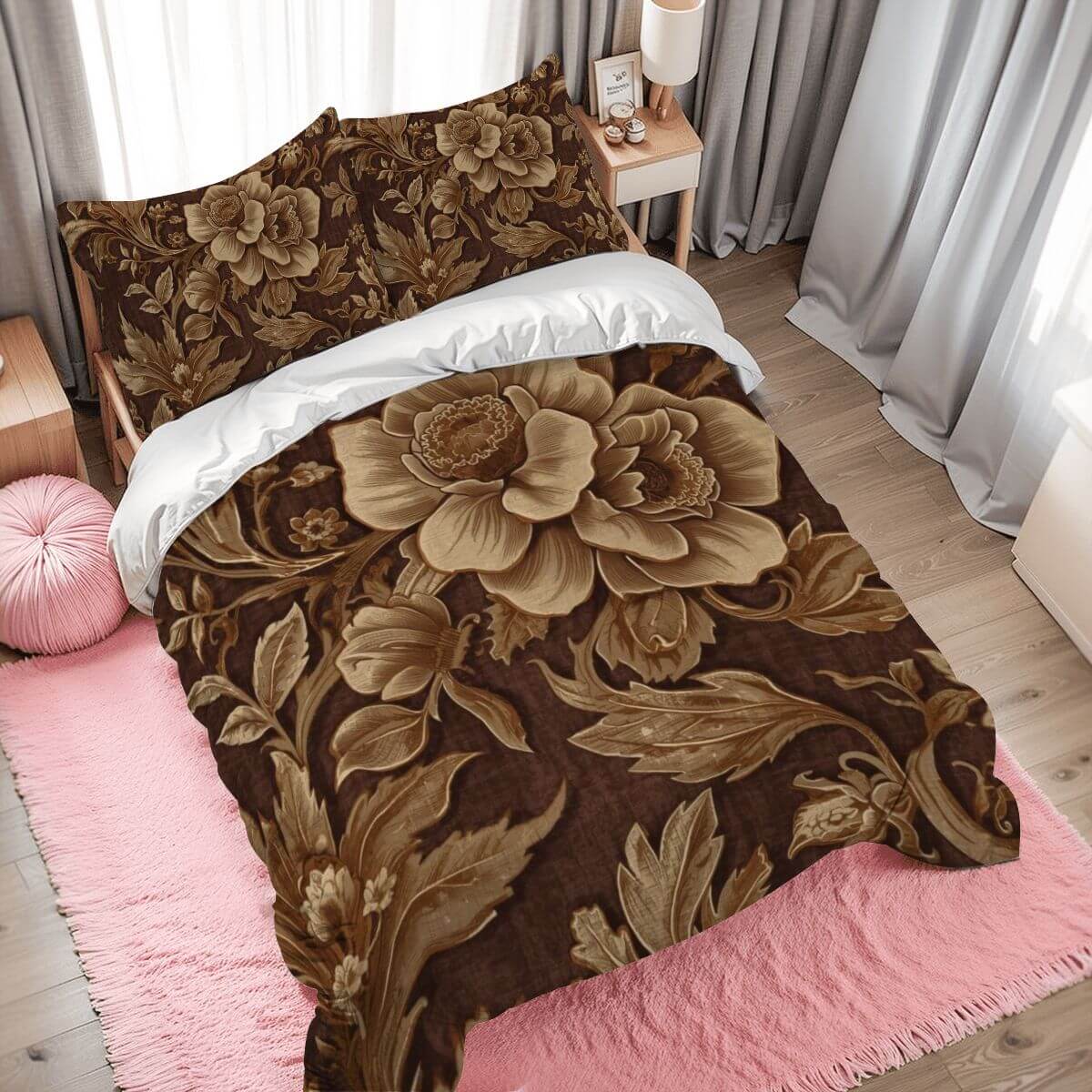 Komplettes Bettwäscheset aus 90GSM Polyester mit floralem Design und Sublimationsdruck, Bettbezug 80"x90", Kissenbezüge 30"x20"-2 Stück