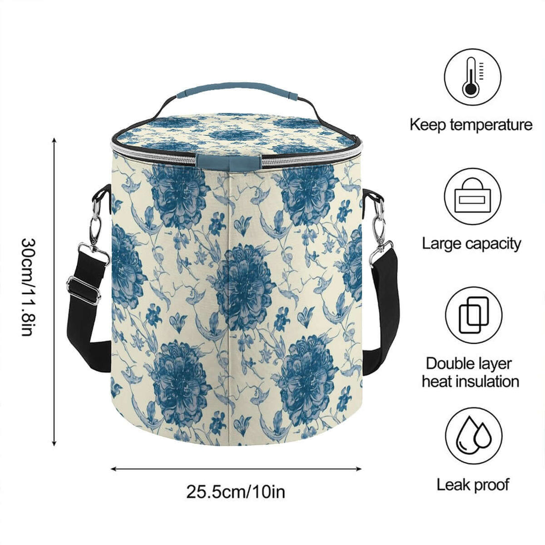 Camping-Kühltasche Blumenmuster, tragbar, isoliert, wasserdicht mit Tragegriff und großem Fassungsvermögen, 11,8&