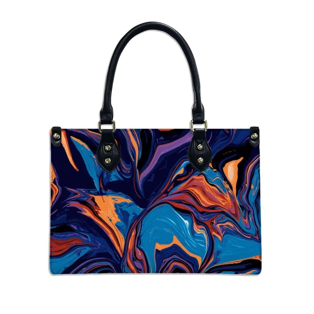 PU Tote Bag for Women with vibrant abstract pattern, black handles, and zipper. Details für PU-Tragetasche für Damen ansehen
