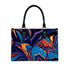 PU Tote Bag for Women with vibrant abstract pattern, black handles, and zipper. Details für PU-Tragetasche für Damen ansehen