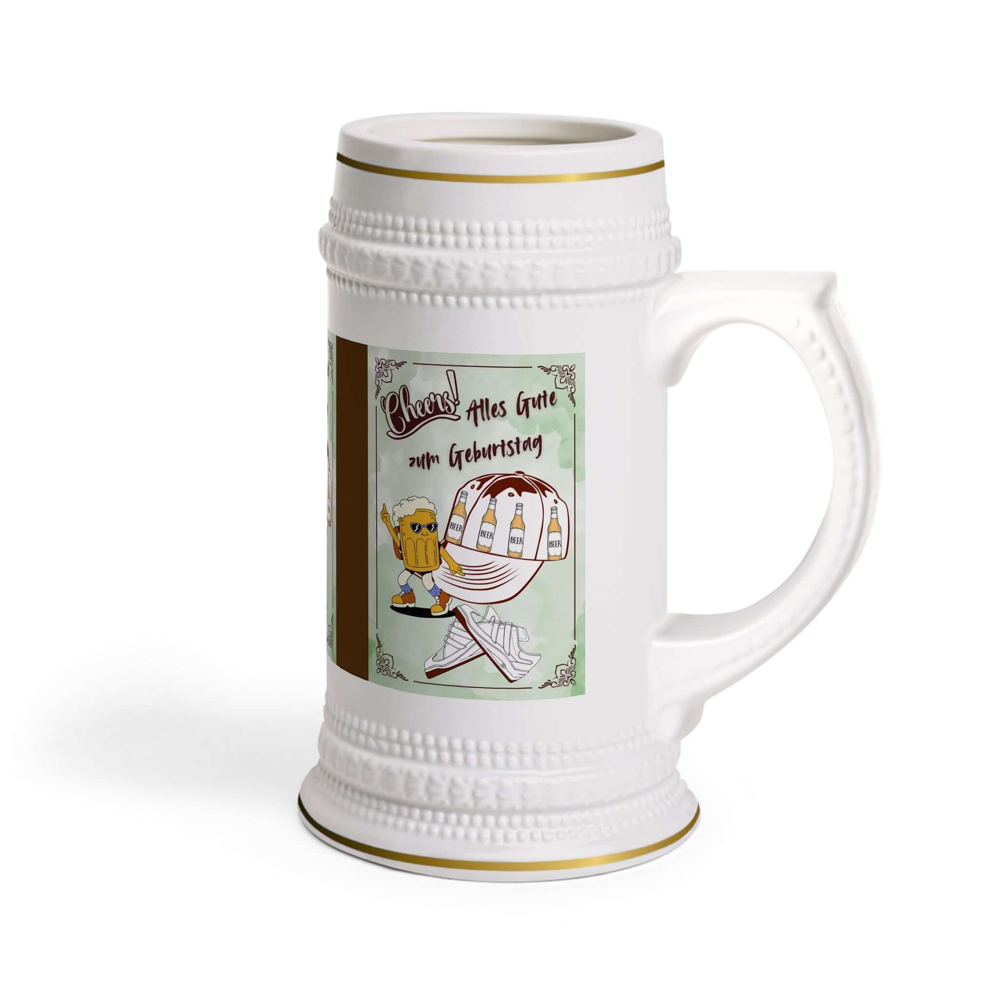 Bierkrug – Deutsches Geburtstagsdesign Ein Bierkrug, der nicht nur praktisch ist, sondern auch mit einem festlichen deutschen Geburtstagsmotiv überzeugt. Perfekt als Geschenk oder für die Feier selbst.  Design: Traditionelles deutsches Geburtstagsmotiv – 