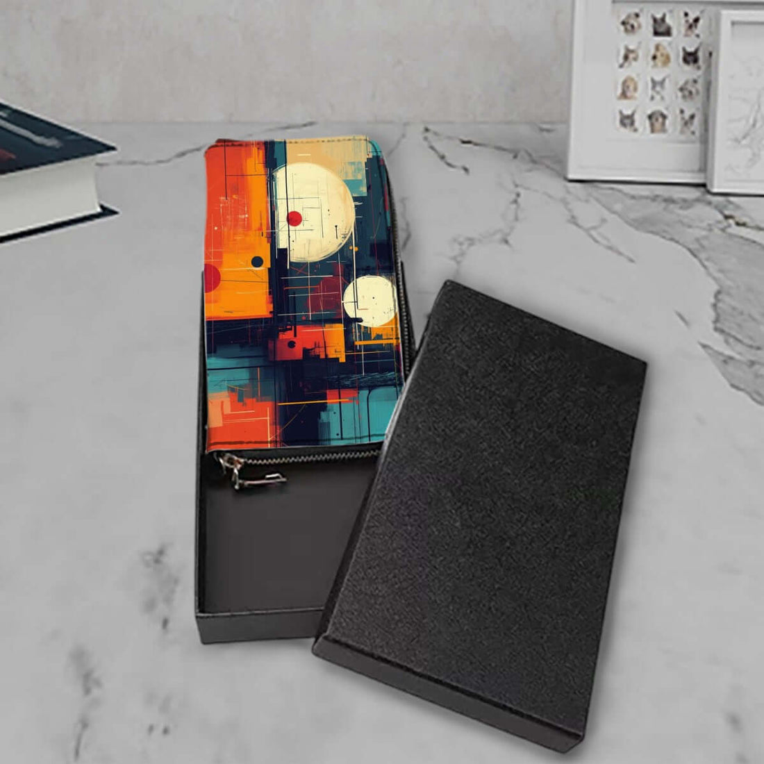 Bunte Clutch-Geldbörse für Damen aus PU mit doppelseitigem UV-Druck, großer Kapazität und Kartenschlitzen in Geschenkbox