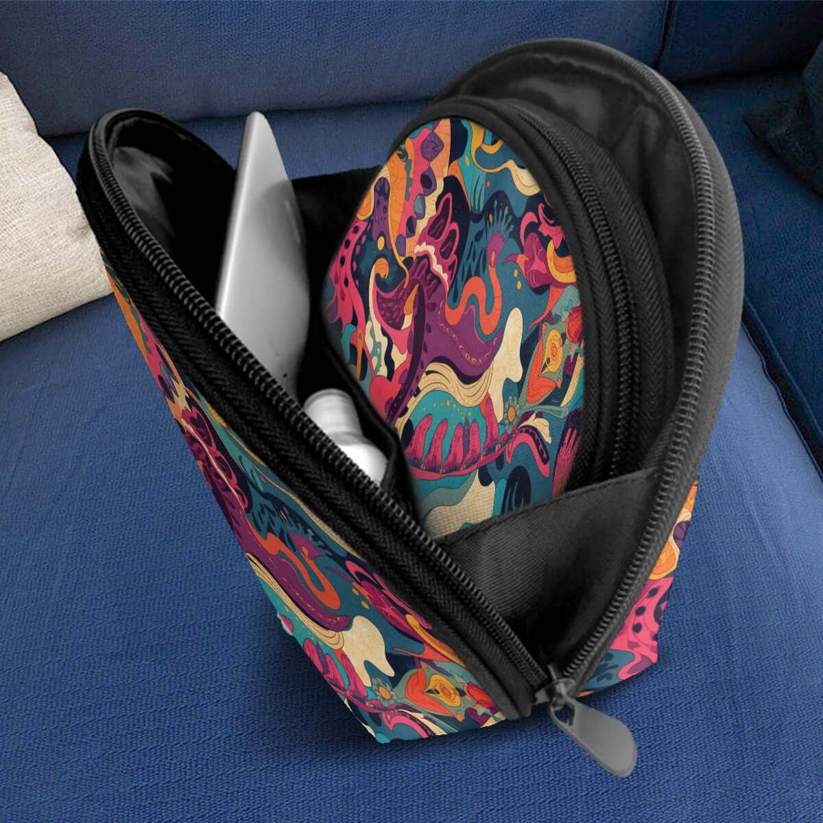 Aufbewahrungsbeutel-Set auf blauem Sofa mit farbigem Muster, große Kapazität, Polyester, einseitiger Druck, Details für Aufbewahrungsbeutel-Set ansehen