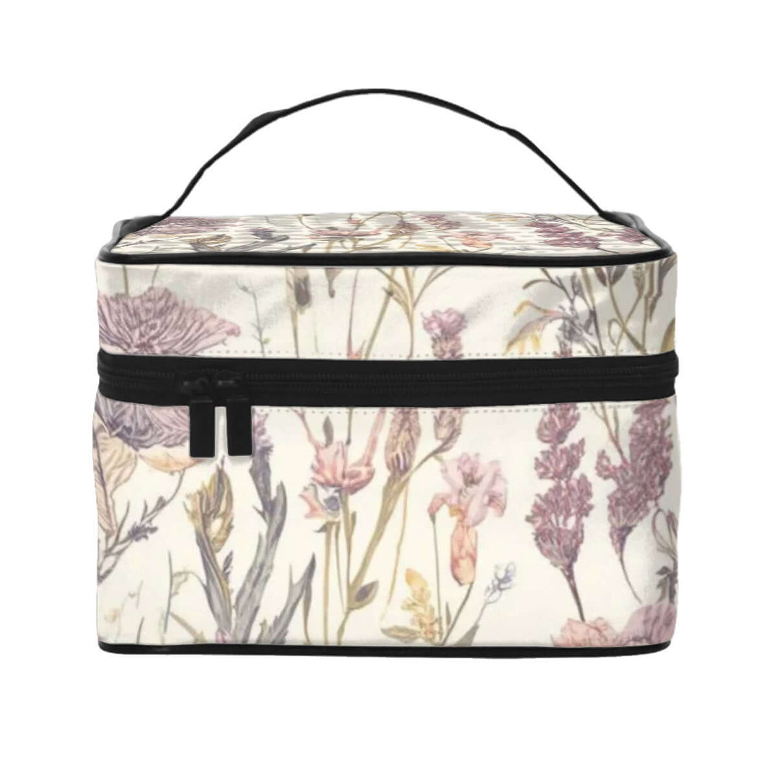 Tragbare Reise-Kosmetiktasche mit Blumendesign aus Polyester, Größe 9,0"x6,7"x6,3", einseitiger Sublimationsdruck. Details ansehen.