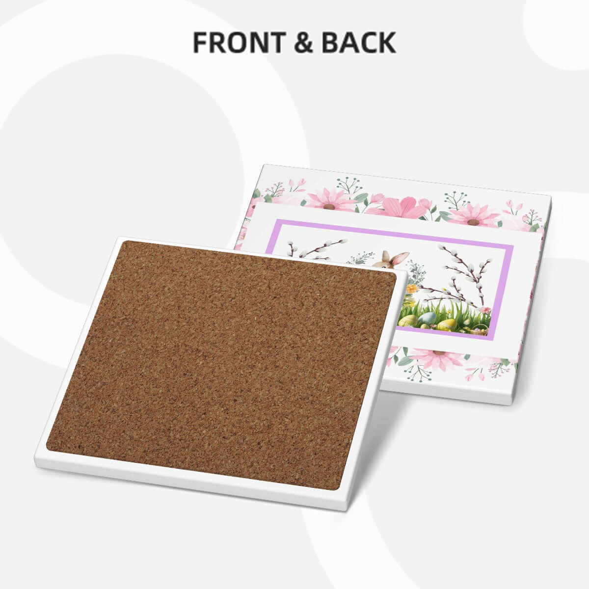 Vorder- und Rückseite von Quadratische Keramikuntersetzer, 6 Stück mit Blumenmuster, 4x4 Zoll, UV-Druck auf einer Seite