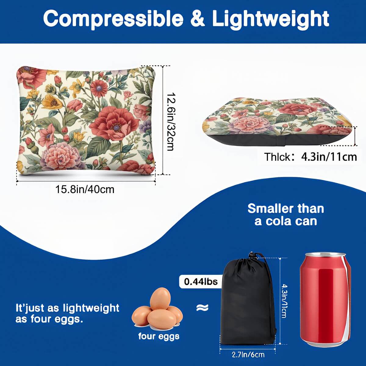 Aufblasbares Campingkissen - Leicht, hautfreundlich, einseitiges Design, kleiner als Cola-Dose, Größe 15,8"x12,6"x4,3".