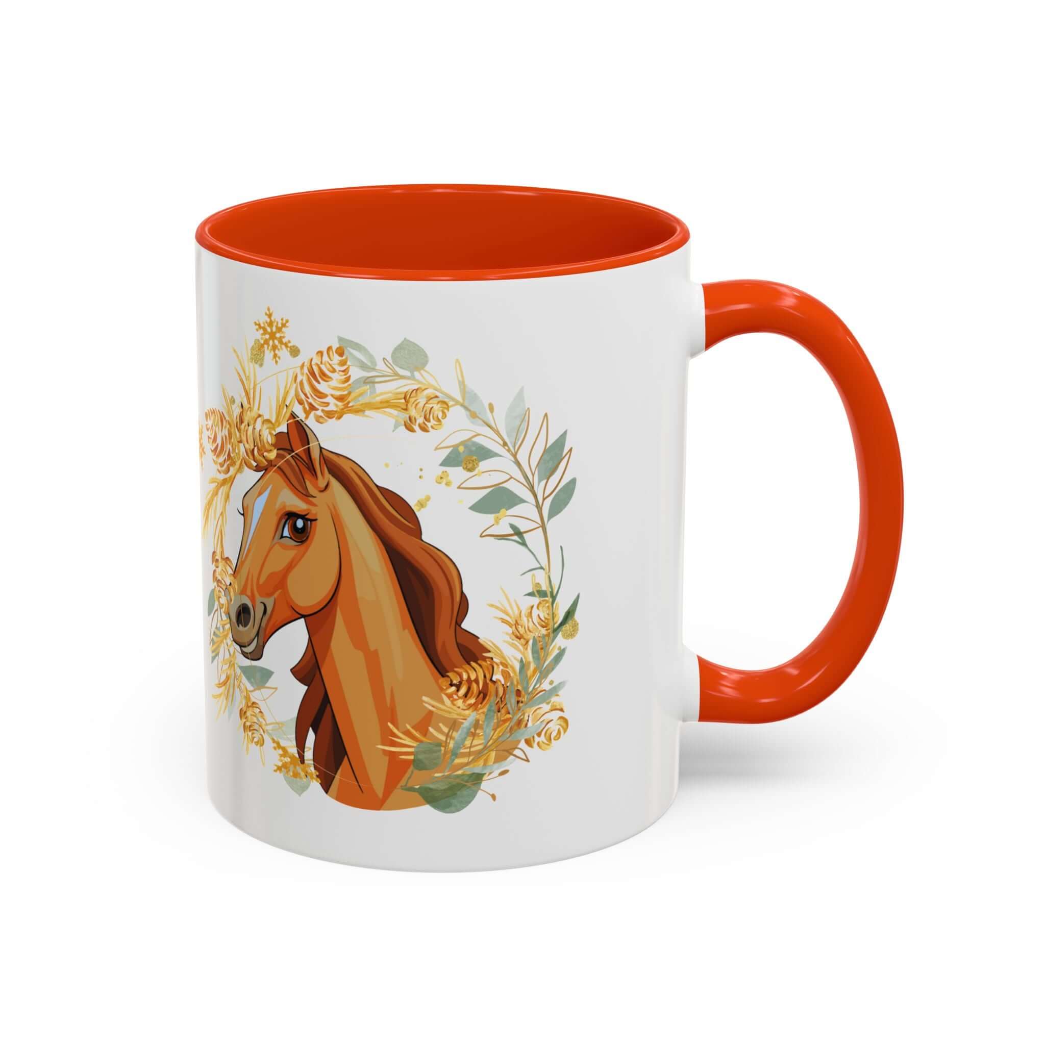 Kaffeetasse mit Pferdemotiv und Blumenmuster