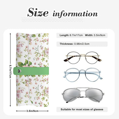 Floral Brillenetui aus PU-Leder with dimensions 6.7"x3.5", suitable for various glasses, featuring a microfiber lining.