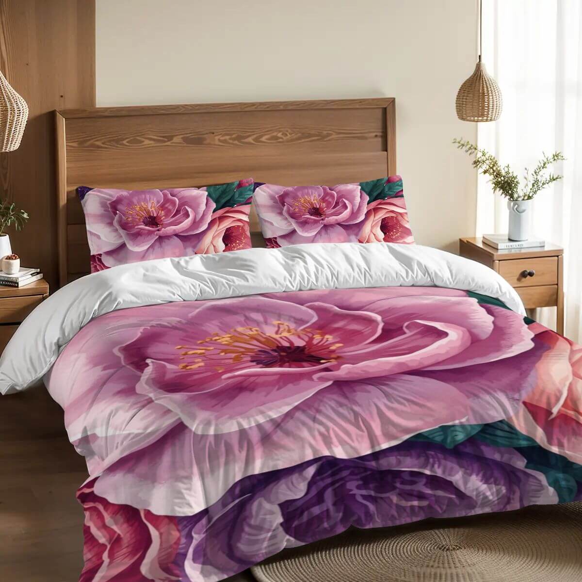 Komplettes Bettwäscheset mit Blumendesign aus 90GSM Polyester, inkl. Bettbezug 80x90, Kissenbezüge 30x20, sublimiert, weich und atmungsaktiv.