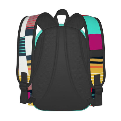Geräumiger Oxford-Rucksack mit buntem Streifenmuster, Seitentaschen, aus haltbarem Oxford-Stoff, ideal für Schule und Reisen.