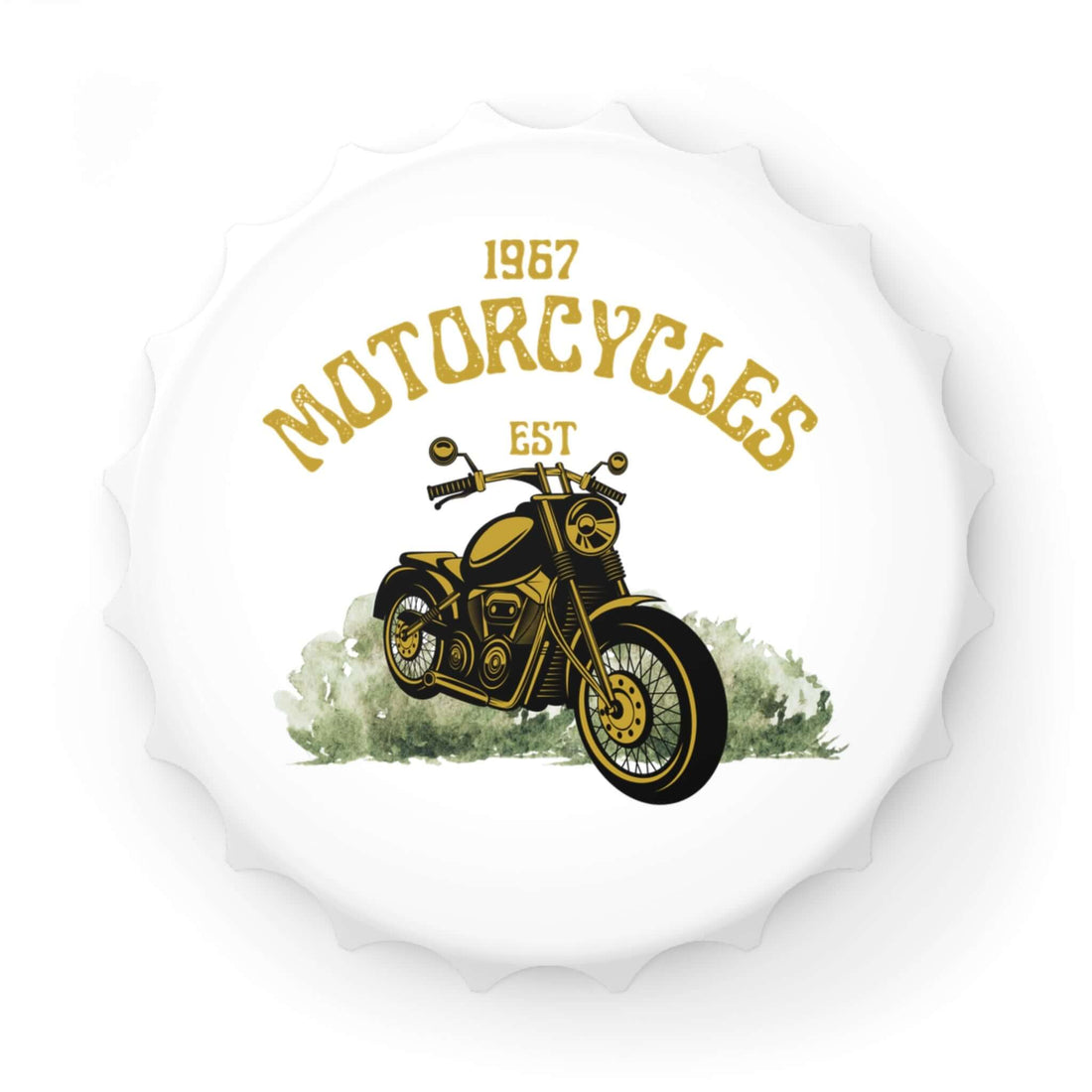 Motorrad-Flaschenöffner  mit ein  Design Ein Flaschenöffner, der nicht nur praktisch ist, sondern auch den Spirit der 60er-Jahre einfängt. Mit seinem Motorrad-Design im Vintage-Stil von 1967 wird er zum kultigen Accessoire für Sammler und