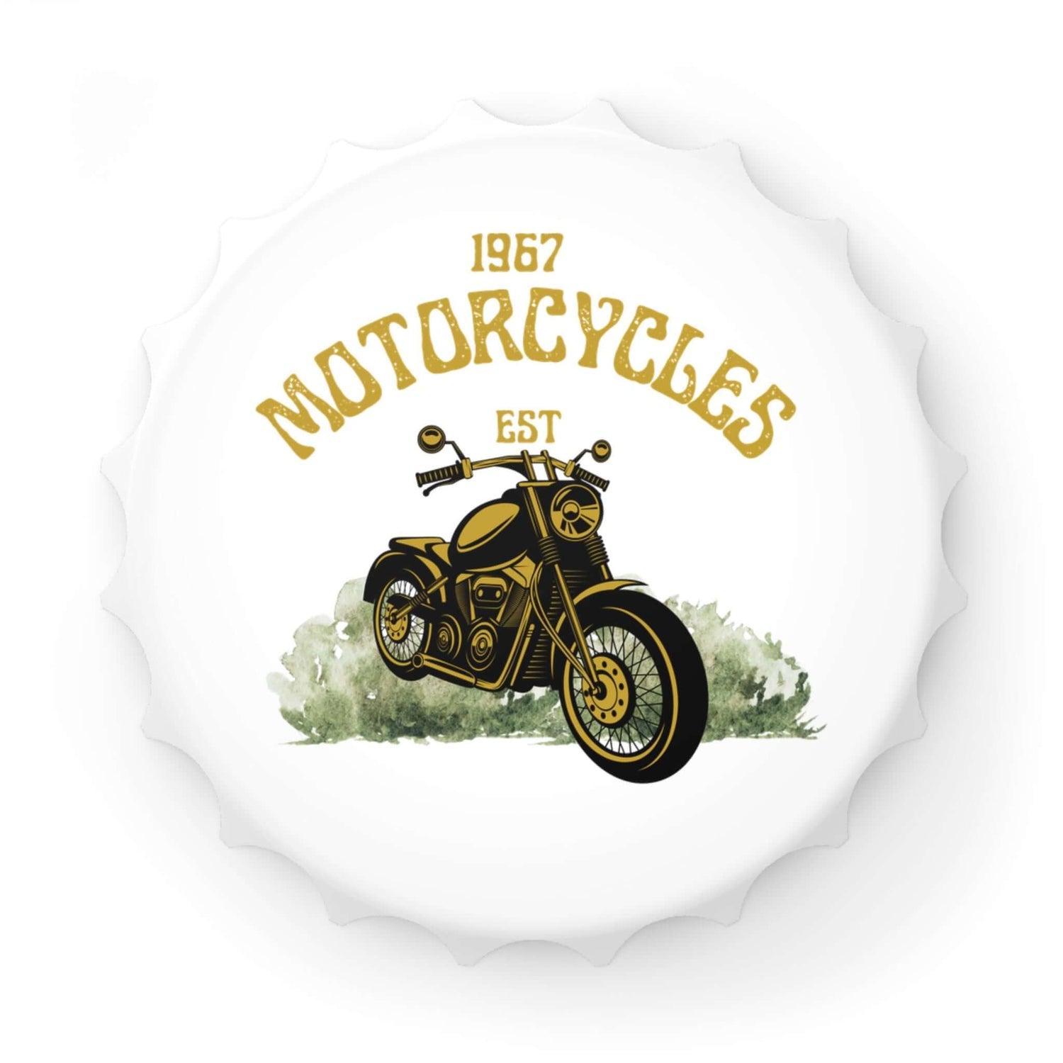 Motorrad-Flaschenöffner  mit ein  Design Ein Flaschenöffner, der nicht nur praktisch ist, sondern auch den Spirit der 60er-Jahre einfängt. Mit seinem Motorrad-Design im Vintage-Stil von 1967 wird er zum kultigen Accessoire für Sammler und
