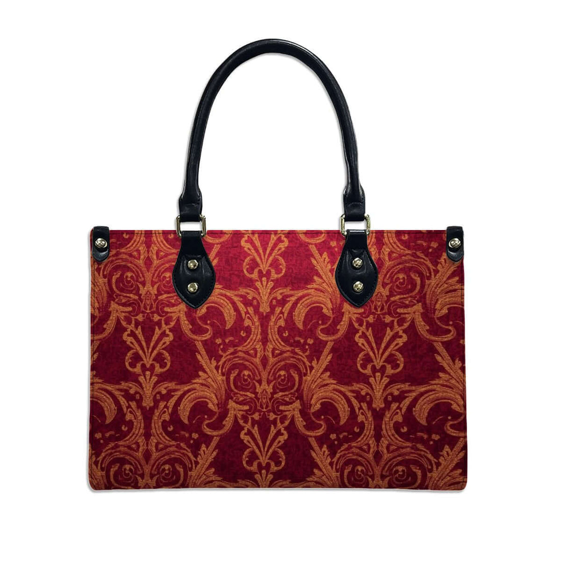 PU-Tragetasche für Damen mit rotem Muster, schwarze Griffe und UV-Druck. Teil eines Aufbewahrungsbeutel-Set (2 Stück).