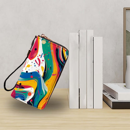 Clutch-Geldbörse für Damen aus PU mit UV-Druck und buntem Design. Inklusive Aufbewahrungsbeutel-Set (2 Stück).