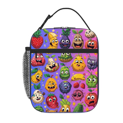 Lunchtasche mit ein schönes Design, aus Oxford-Stoff, buntes Fruchtmuster, tragbare Reise-Kosmetiktasche, 8x4x10 Zoll, PEVA-Beschichtung