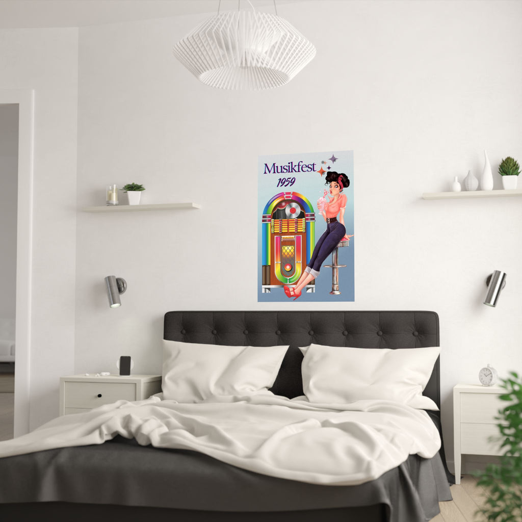 Retro Musik Festival Poster, Vintage Jukebox Kunstdruck über das Bett