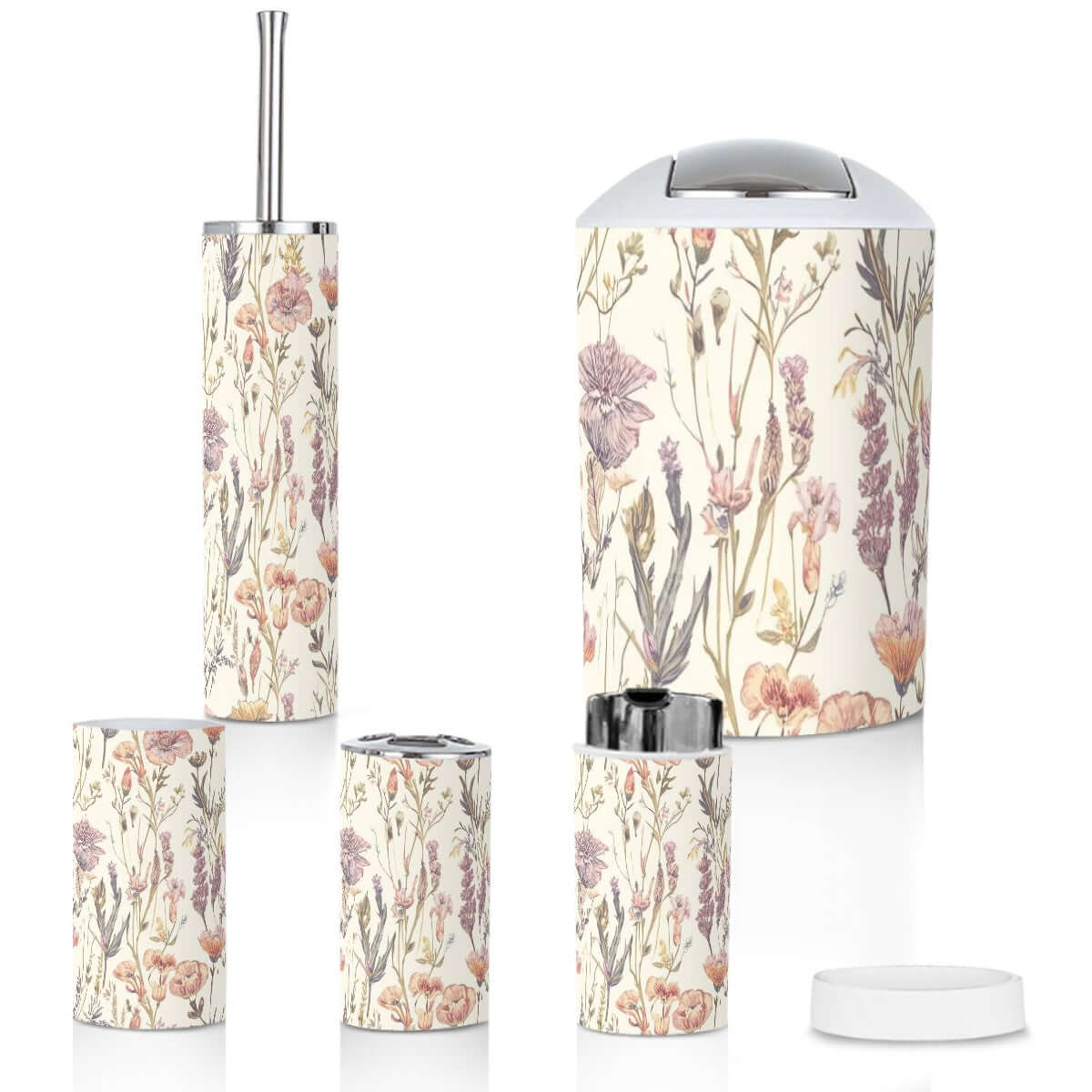 Badezimmer-Accessoires-Set, 5-teilig mit floralem Design aus hochwertigem Kunststoff, leicht und langlebig, Details für Badezimmer-Accessoires-Set, 5-teilig ansehen