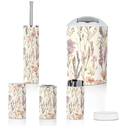 Badezimmer-Accessoires-Set, 5-teilig mit floralem Design aus hochwertigem Kunststoff, leicht und langlebig, Details für Badezimmer-Accessoires-Set, 5-teilig ansehen